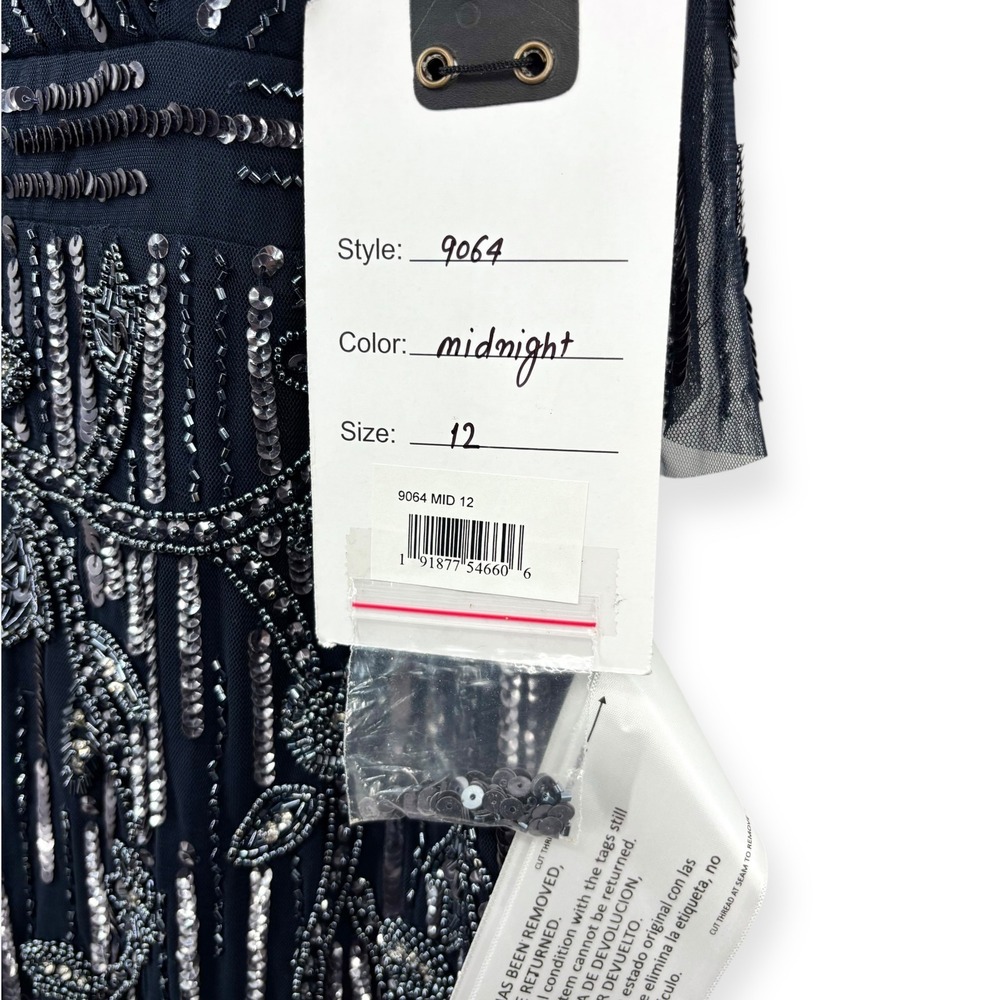 Mac Duggal NEW Navy Embellished Cap Sleeve Faux Wrap Trumpet‎ Gown $698 Size 12 - Picture 16 of 16